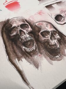 Skullz in Pen & Ink and Watercolor Brush Pen